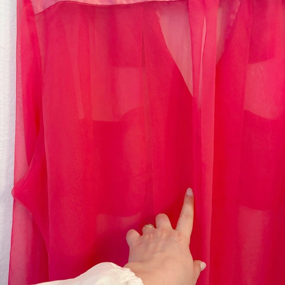 Vintage Victorias Secret Sleep Shirt M Neon Pink Sheer Satin Gold Label Pajamas - Picture 9 of 12